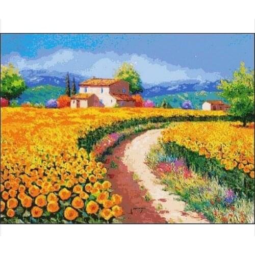 Embroidery Package Hot Sell Best Quality Cross Stitch Kits Sunflower Field Free Shipping
