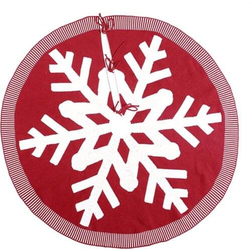 Christmas Tree Skirt 48inch Large Snowflake Pattern Rib Knit Xmas Tree Mat for Home Party Decoration
