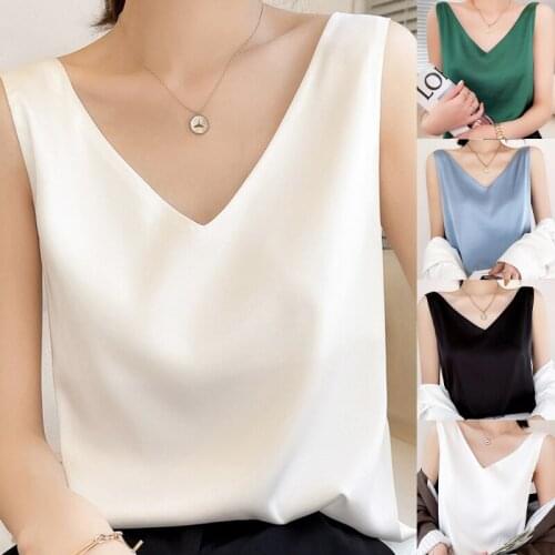 2021 New Ice Silk Camisole V-neck Tops Vest Women Outer Wear Sleeveless Top Camisole Ladies Crop Small Suit Inner Base Shirt
