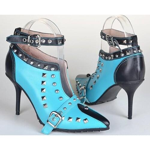 Rousmery Fashion Stud Buckles Women Deep V Ankle Boots Ankle Buckles Ladies High Heel Boots Spring Hot Dress Shoes Stiletto Boot