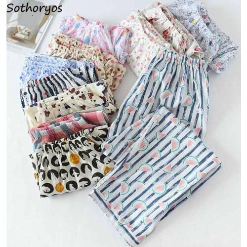 Sleep Bottom Women Printed Spring Summer Plus Size 3XL Breathable Chic Cotton Comfortable Womens Pajama Pants Daily Sleepwear