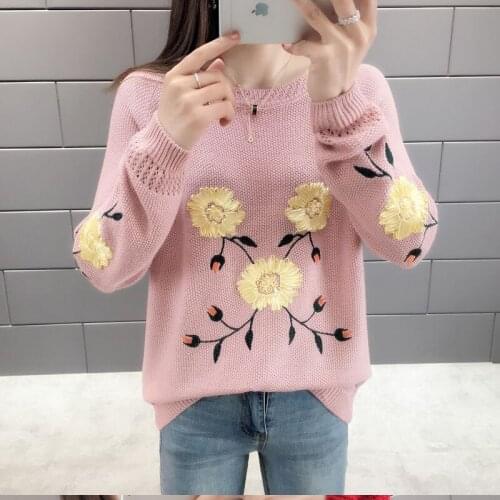 Women Long Sleeve Spring Knitted Thin Pullovers Sweaters 2020 O-Neck Female Knitting Casual Flower Printed Pull Jumper Ladies