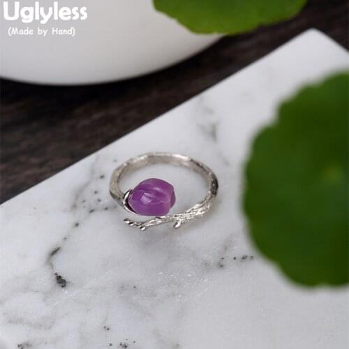 Uglyless Real 925 Sterling Silver Natural Rare Purple Mica Orchid Finger Ring Handmade Branch Open Rings for Women Fine Jewelry