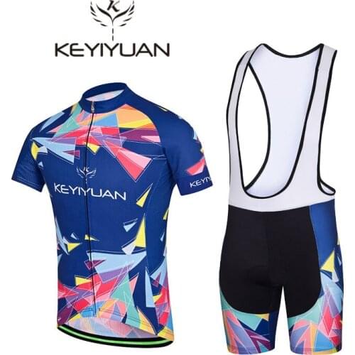 2018 KEYIYUAN Colored rectangle Cycling Jersey bicycle cycling clothing Bike wear Shirts outdoor short sleeve new Short mtb