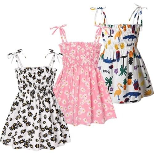 2021 Summer New Girls Floral Suspender Dresses Seaside Holiday Baby Girl Cotton Printed Dress Sweet Style Beautiful Toddler Wear