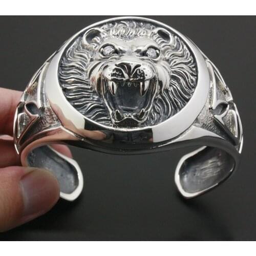 925 Sterling Silver Lion Knight King Cross Bangle Mens Biker Rock Punk Bangle 9A003 Fit 6.3 ~ 7.8 inches Wrist