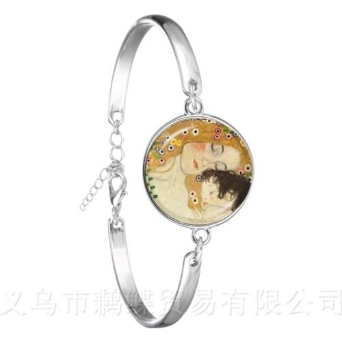 Mothers Day Bracelet Gustav Klimt The Kiss Art Jewelry Silver Plated Chain Bangle For Women Men Wonderful Gift