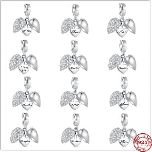 Hot Sale 100%925 Sterling Silver Heart Family father mon Charm Beads Fit Original Pandora charms Bracelet For Women DIY Jewelry