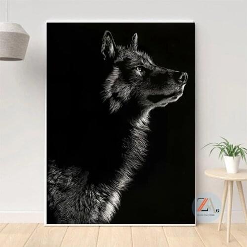 Black and White Wolf Deer Pictures Canvas Painting Animal Wall Art Poster Prints Abstract Picture for Living Room Home Decor