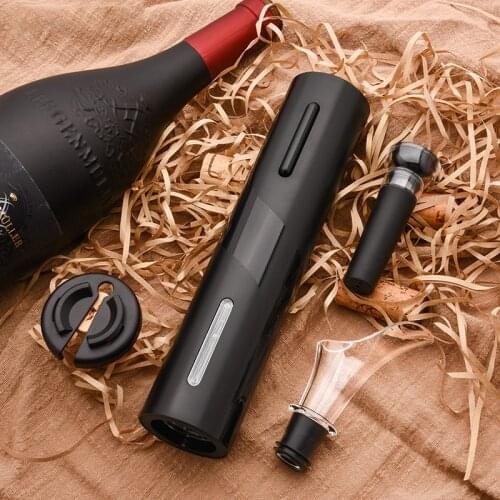 Black Electric Wine Bottle Opener, Rechargeable Automatic Corkscrew Gift Set, Powered Cork Remover Kit,Kitchen Tool Can Opener