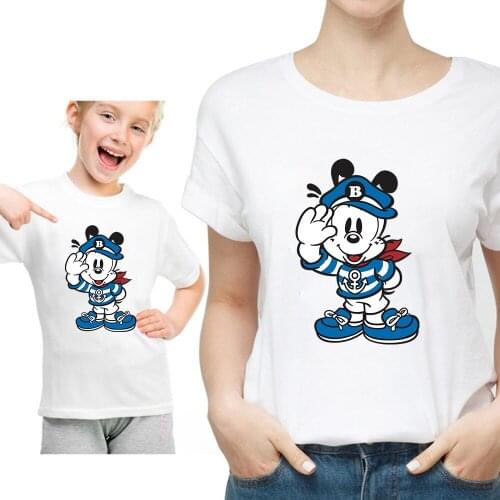 Family Look Disney Tees Mother Daughter Matching Streetwear Father Son Tshirts Mommy and Me White Loose Clothes Outfits