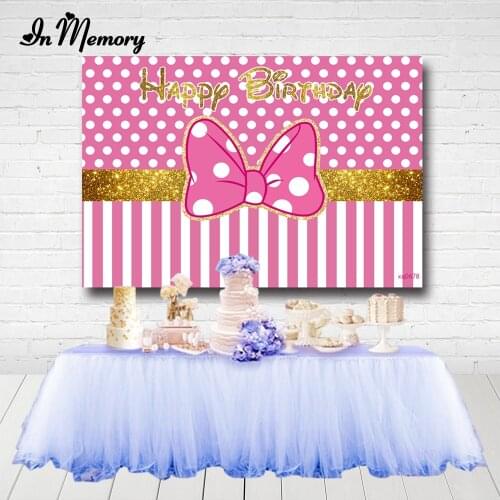 InMemory Pink Theme Girls Birthday Party Backdrops Big Bow Gold Glitter White Polka Dots Photography Background Custom Photocall