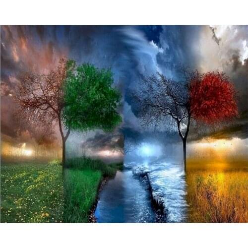 Picture By Numbers Four seasons tree Landscape Paint Canvas Picture Oil Painting By Numbers Sea Handpainted Home Decor