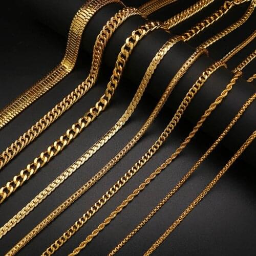 Classic Women Men Rope Snake Curb Cuban Link Long Chain Necklaces Fashion Punk Rock Gold Statement Necklace Hip Hop Jewelry Gift