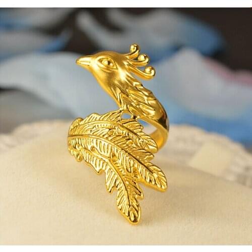 Amazing New Arrival 999 24K Yellow gold Vivid Phoenix Ring Womens Ring US SIZE 8