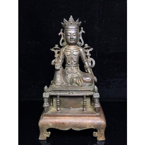 10"Chinese temple collection Old Bronze Cinnabar Lacquer Northern Wei Buddha Tara Bodhisattva Buddha Bench buddha Sitting Buddha