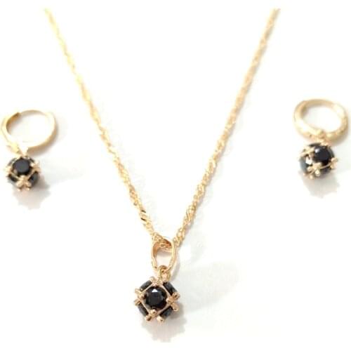 Gold African Costume Jewelry Set Women Black Crystal Earrings Pendant Necklace Jewellery Brincos Bijoux Femme Taki Seti S0121