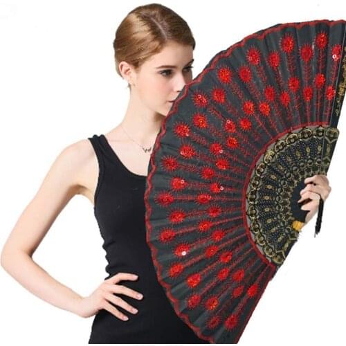 Beautiful Decorative Fans Plastic Cloth Folding Hand For Party Fan Pattern Flower Style Spanish Held Wedding Dance E0I6