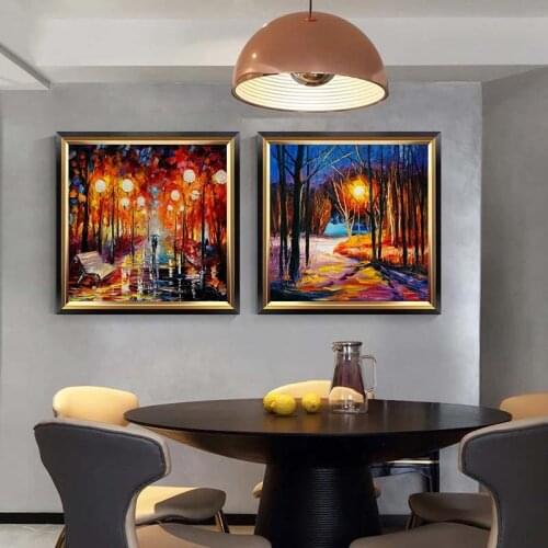 Colorful Oil Painting Prints on Canvas Walking in Raining Light Street Print Canvas Painting Wall Art For Living Room Decor