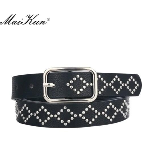 Maikun Original Design New Womens Personality Casual Leather Belt Ladies Punk Style Rivet Thin PU Belt