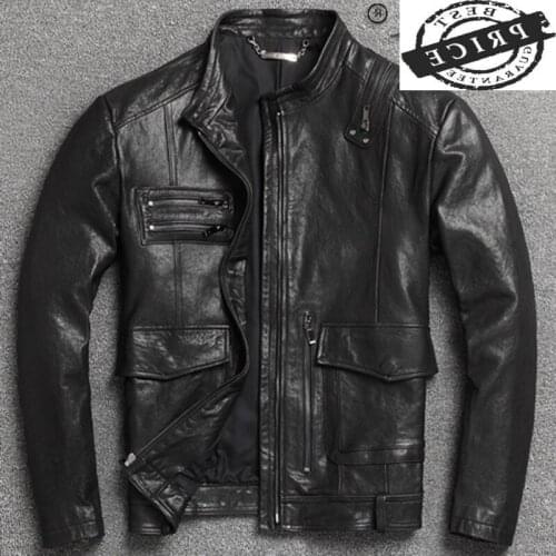Leather Jacket Genuine Men Goatskin Coat Motorcycle Mens Leather Jackets and Coats Spring Autumn 2021 Mujer Chaqueta 350a