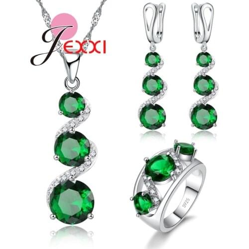 Green Cubic Zirconia 925 Sterling Silver Necklace/Pendant/Earrings/Ring Jewelry Set For Women Girl Wholesale Price