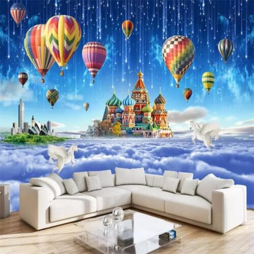 Customize 3D wallpaper mural modern Stereoscopic Sky City Hot Air Balloon wallpaper for kids room TV backdrop wall paper 3d