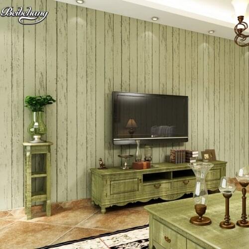 Beibehang Nostalgic Retro Mediterranean Wooden Nonwoven Wallpaper Bedroom Living Room TV Striped Wallpaper Green Blue Gray