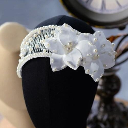 Handmade Flower Brides Headbands Pearls Wedding Tiara Hairbands Bridal Hair Accessory Girls Head Wear