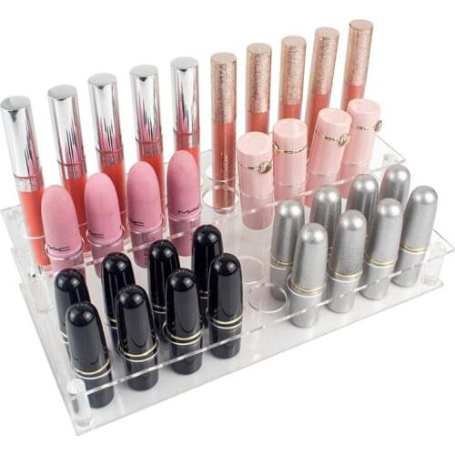 Acrylic 37 Slots Lipstick Organizer Double Layers/Tiers Lip Gross Showing Rack Lipstick Storage Clear Makeup Organizer