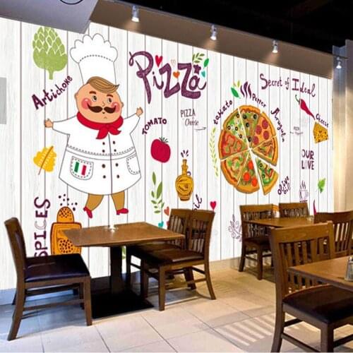 Custom Cartoon Creative Pizza Shop Fast Food Restaurant Wall Paper 3D Pizza Store Snack Bar Mural Wallpaper Papel De Parede 3d