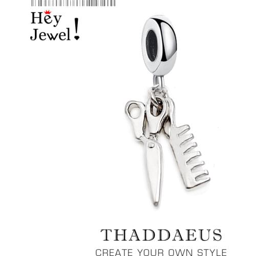 Scissors and Comb Real 925 Sterling Silver Charm Pendants Trendy Fashion Jewelry Beauty Gift for Women Girls Fit Bracelet