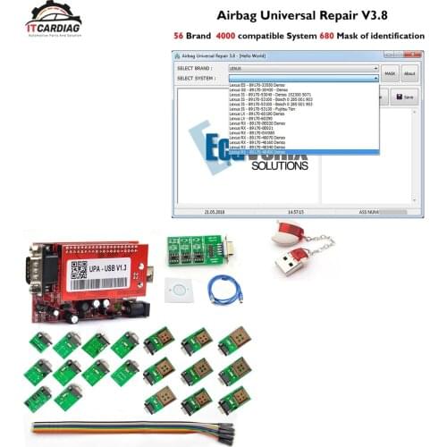 UPA USB Programmer V1.3 With Full Adapter and Universal Repair V3.8 Airbag Reset Tool Airbag Crash Data Reset Tool