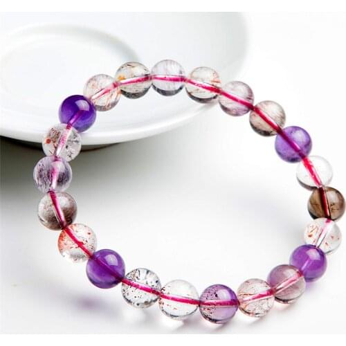 Drop Shipping 9mm Natural Melody Stone Super Seven Colorful Transparent Round Clear Stretch Crystal Beads Bracelet
