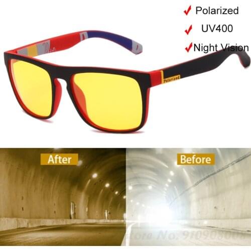 2021 New Square Polarized Sunglasses Men Night Vision Glasses Yellow Lens Anti-Glare Driving Sun Glasses UV400 Eyewear