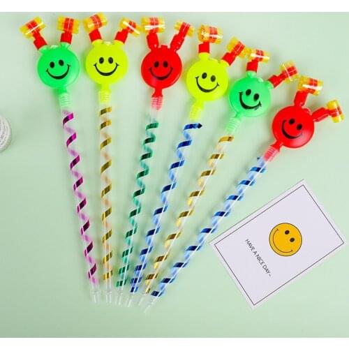 Blowing Long Pole Horn Whistle For Birthday Party Gift Toys Cheer Props With Smile Face Pattern