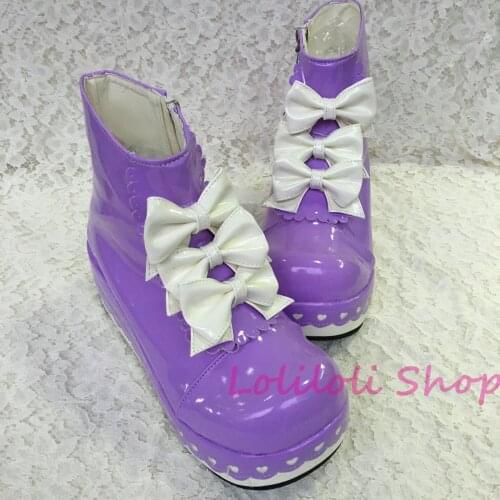 Princess sweet lolita shoes Lolilloliyoyo antaina Big flat platform shoes purple high-top shoes with white butterfly knot an5129