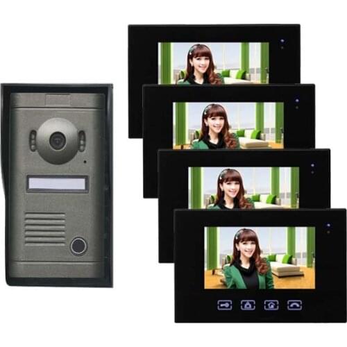 XinSiLu New Arrival Touch key 7inch wired video door phone, HD waterproof camera, night vision 1 camer+4 monitor