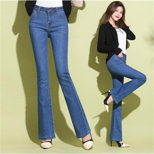 Woman Spring Slim Fit Plus Size Flare Jeans High Waist Stretch Skinny Jean Vintage Bell-Bottom Pants Denim Trousers
