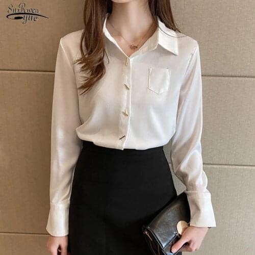 Blusas New Womens Shirt Classic Chiffon Blouse Female Plus Size Loose Long Sleeve Shirts Lady Simple Style Tops Clothes 10488