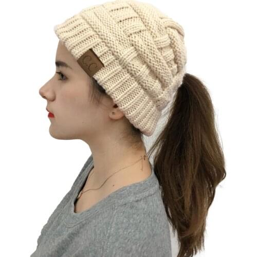 Female Knitted Hat Convenient for Ponytails Winter Autumn Adults Children Warm Comfortable Cover Head White Black Gray Pink