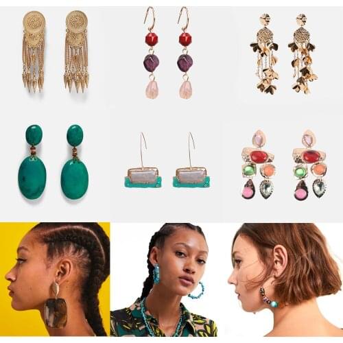 QiHit New Design Vintage Gold za Drop Dangle Earrings For Women Fashion Simulated Pearl Big Earrings Statement Metal Jewelry