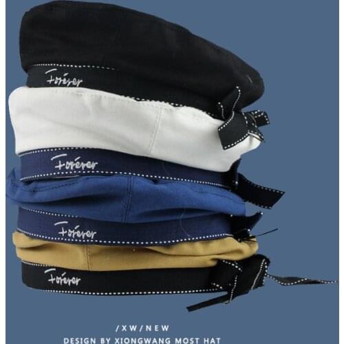 2020 Autumn Winter Woman Hat Fashion Ribbon Bow Beret Letter Embroidery Winter Hats Vintage Male Beret French Hat Navy Cap