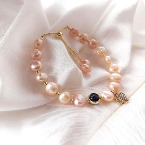 Pink Freshwater Pearl Bracelet for Women Wedding Engagement Bracelet Exquisite Beads Chain Bracelet Party Birthday Fine Jewelry