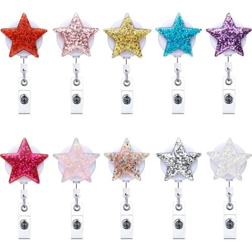 10 Pcs lot Bling Star Badge Clips ID Badge Reel Clip on Card Holders Nurse Badge Reel Retractable Badge Holder