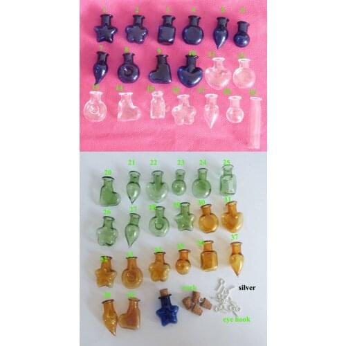 100set/lot charm glass bottle wishing vial prefume vial & cork & eyehooks--40style option