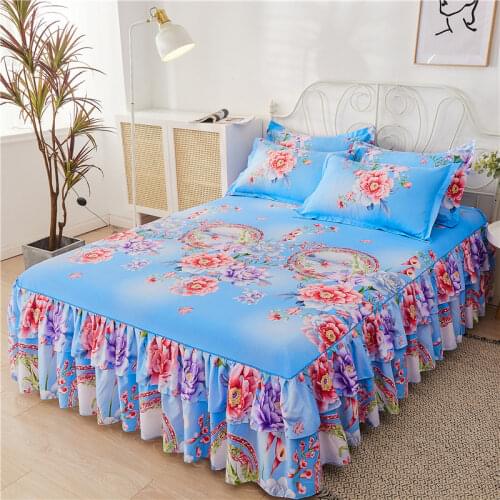 3pcs set Bedding Bed Skirt 2pcs Pillowcases Wedding Bedspread Bed Sheet Mattress Cover Full Twin Queen King Size Bedsheets