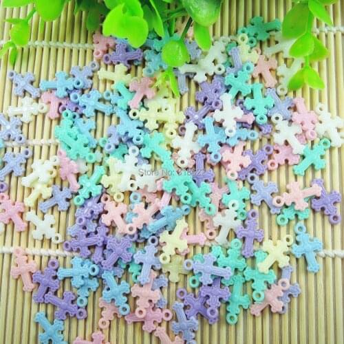 Hot New Assorted Color Charm, Small Crosses Charms beads 21*14*3mm 300pcs Acrylic Beads Children DIY Jewelry Making Materials