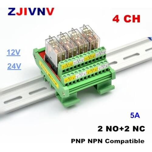 4-Channel 2NO+2NC Rail Mounting Interface Relay Module Omron G2R-2 5A 12V 24V DC Interface PNP NPN Compatible