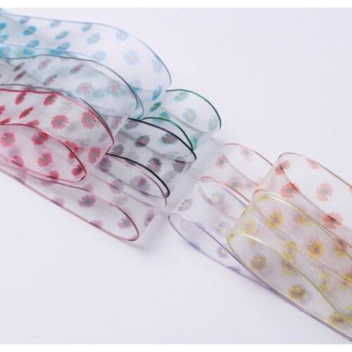 5 yards Small Daisy Yarn Organza Stain Ribbon for DIY Craft Hair Bow Accessories Cake Gift Packaging Clothing Sewing Material